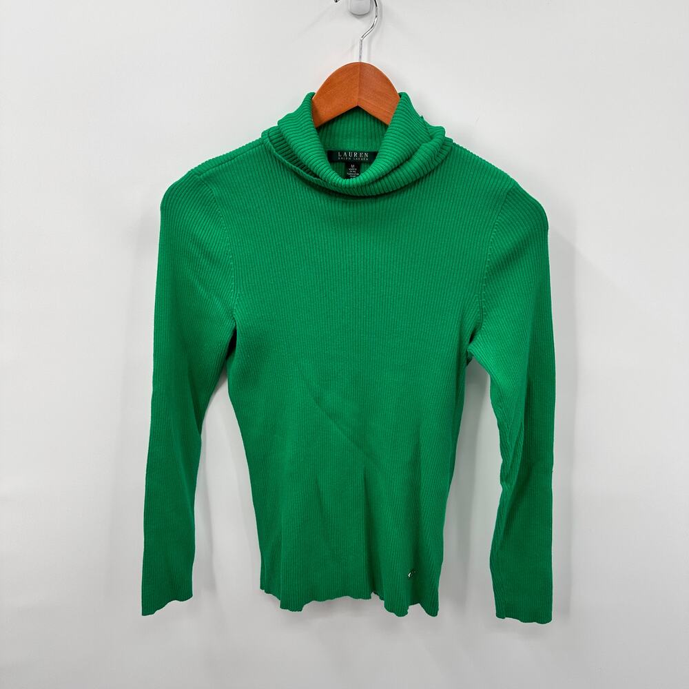 LAUREN RALPH LAUREN Green Knit Turtleneck Sweater // M